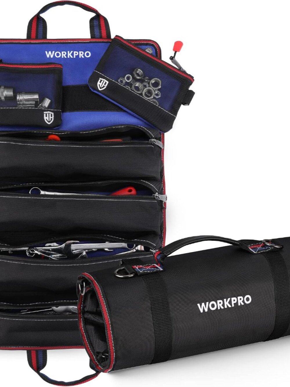 Roll Up Tool Bag with 6 Pockets and Detachable Pouches